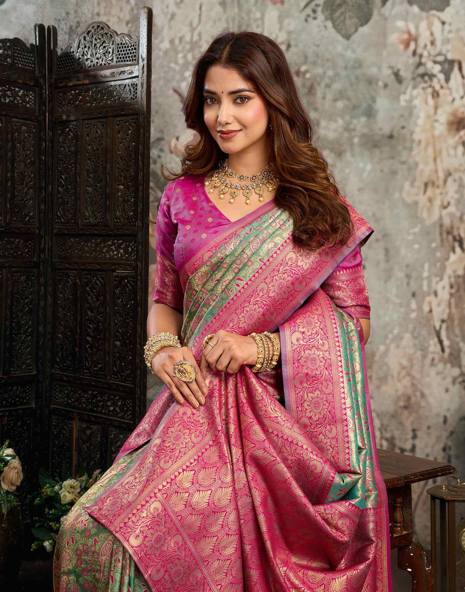 Turquoise Silk Woven Banarasi Saree