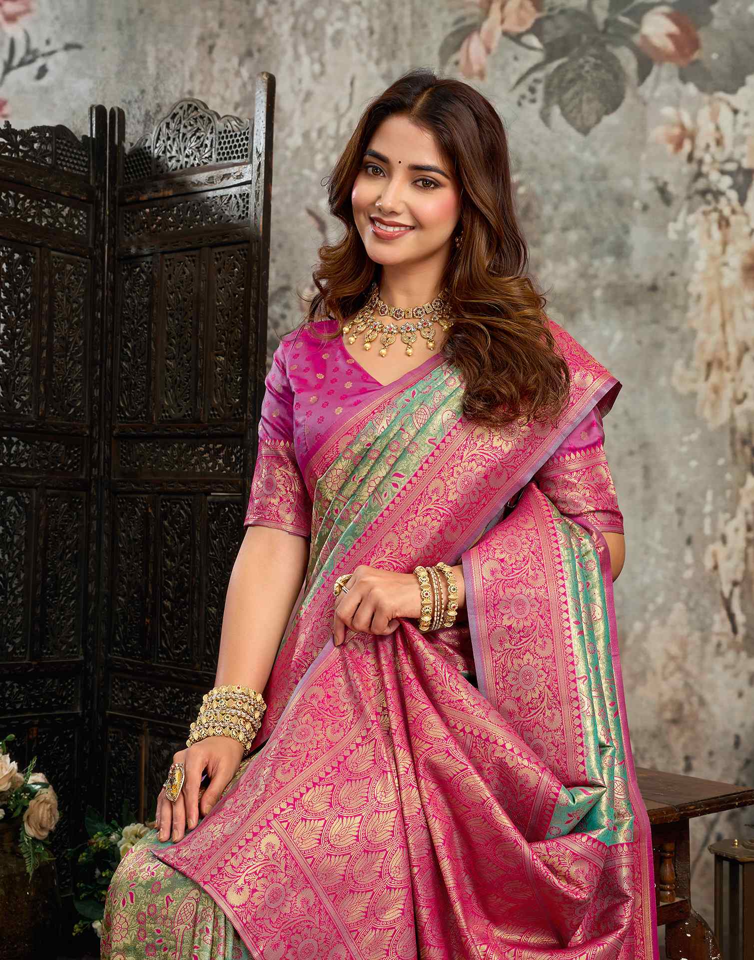 Turquoise Silk Woven Banarasi Saree