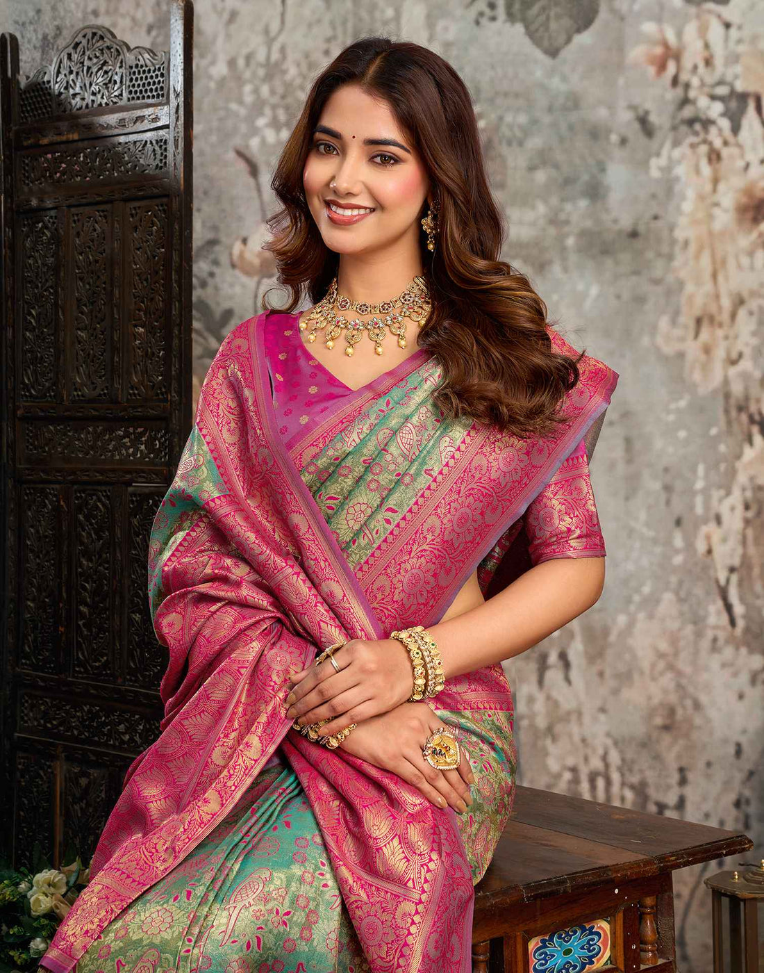 Turquoise Silk Woven Banarasi Saree