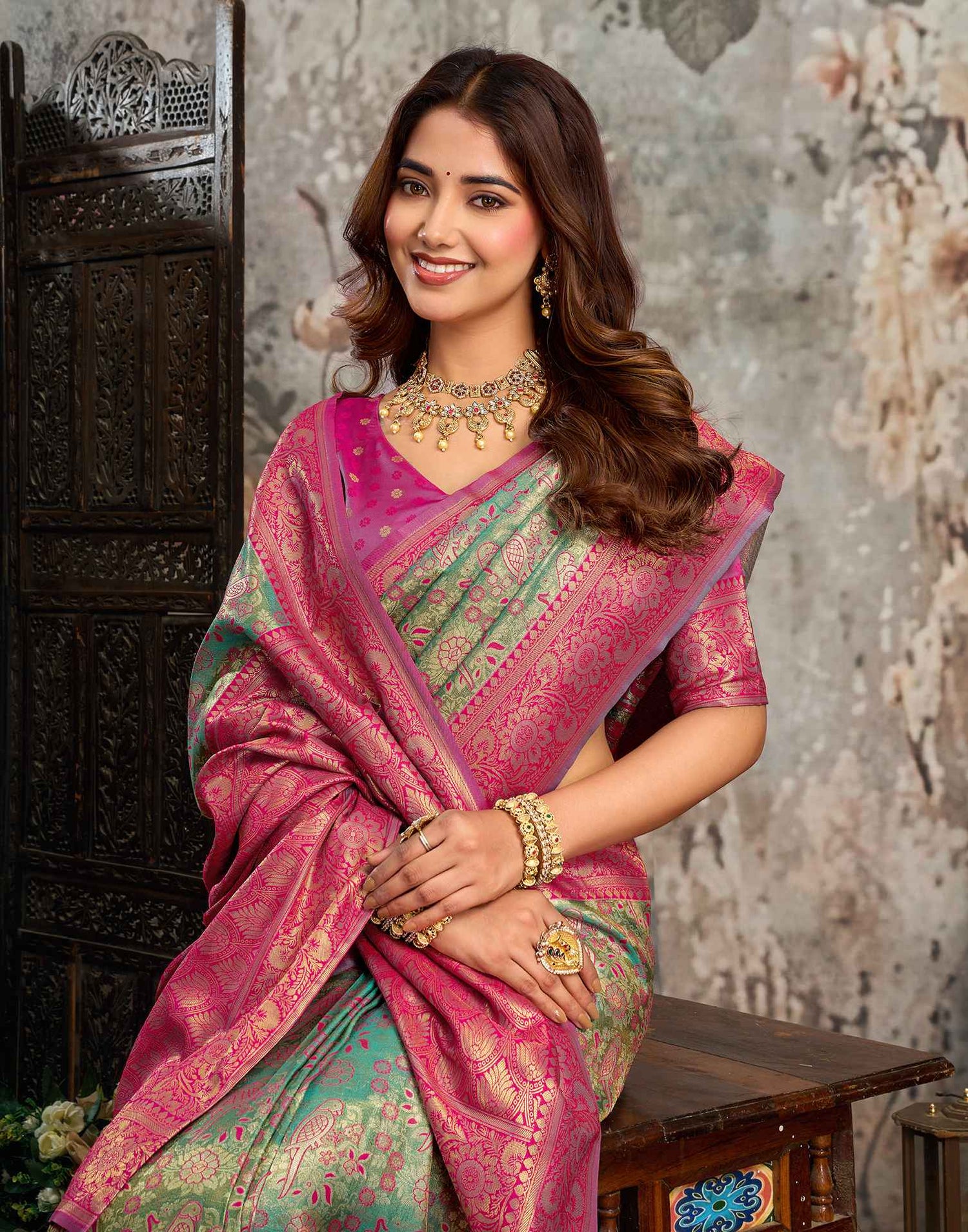 Turquoise Silk Woven Banarasi Saree