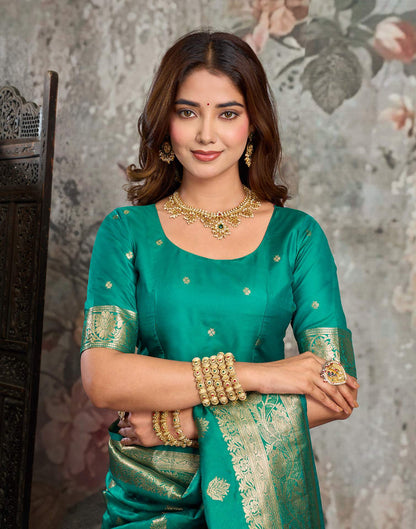 Teal Green Silk Woven Banarasi Saree