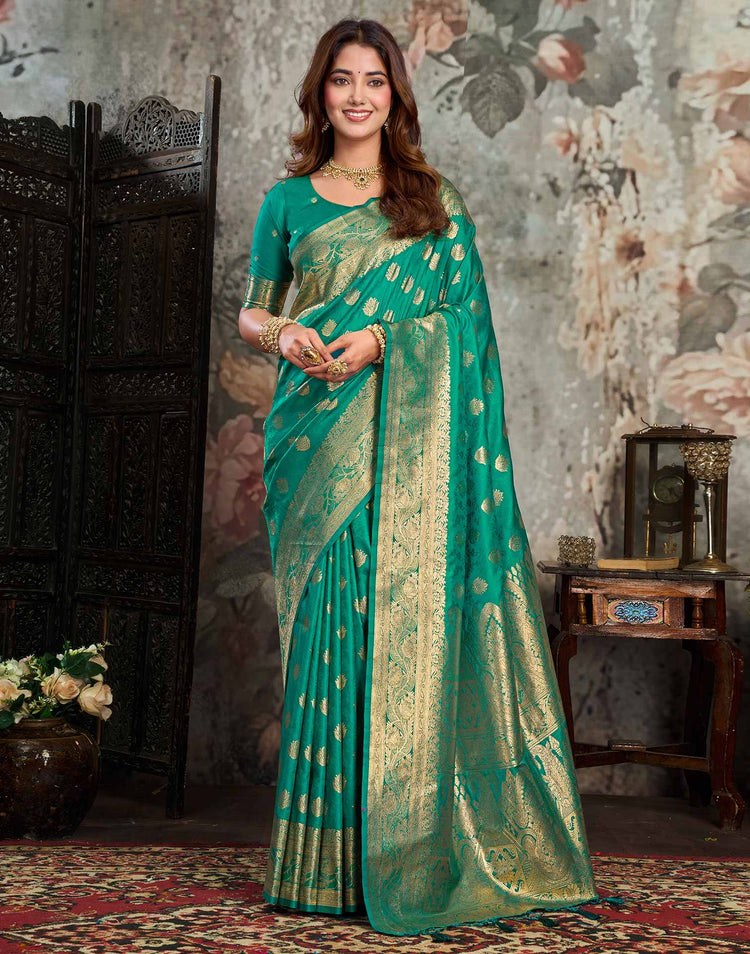 Teal Green Silk Woven Banarasi Saree