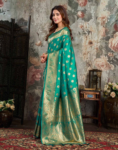 Teal Green Silk Woven Banarasi Saree