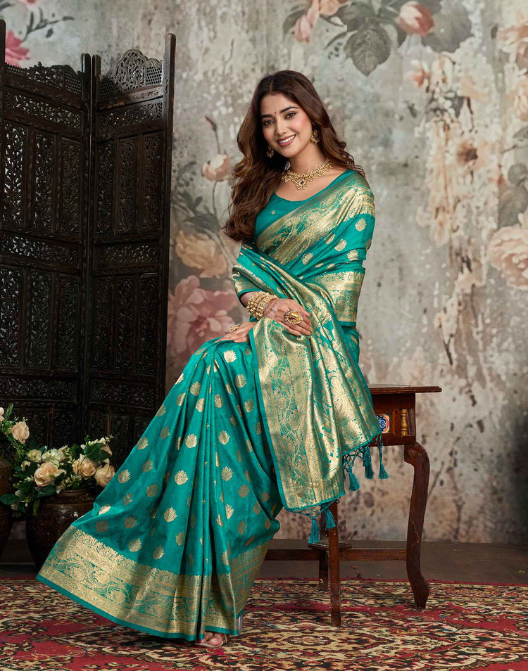 Teal Green Silk Woven Banarasi Saree