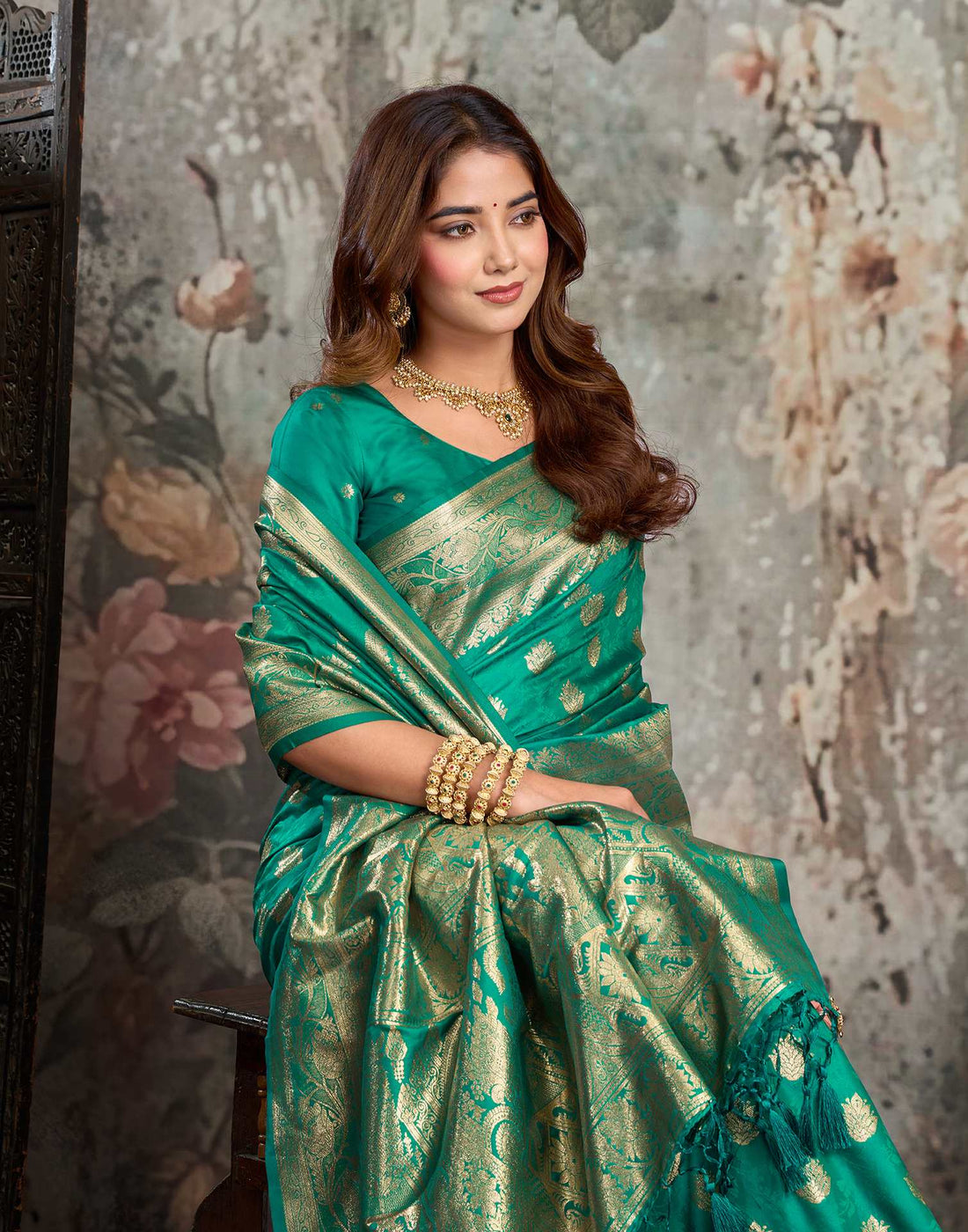 Teal Green Silk Woven Banarasi Saree