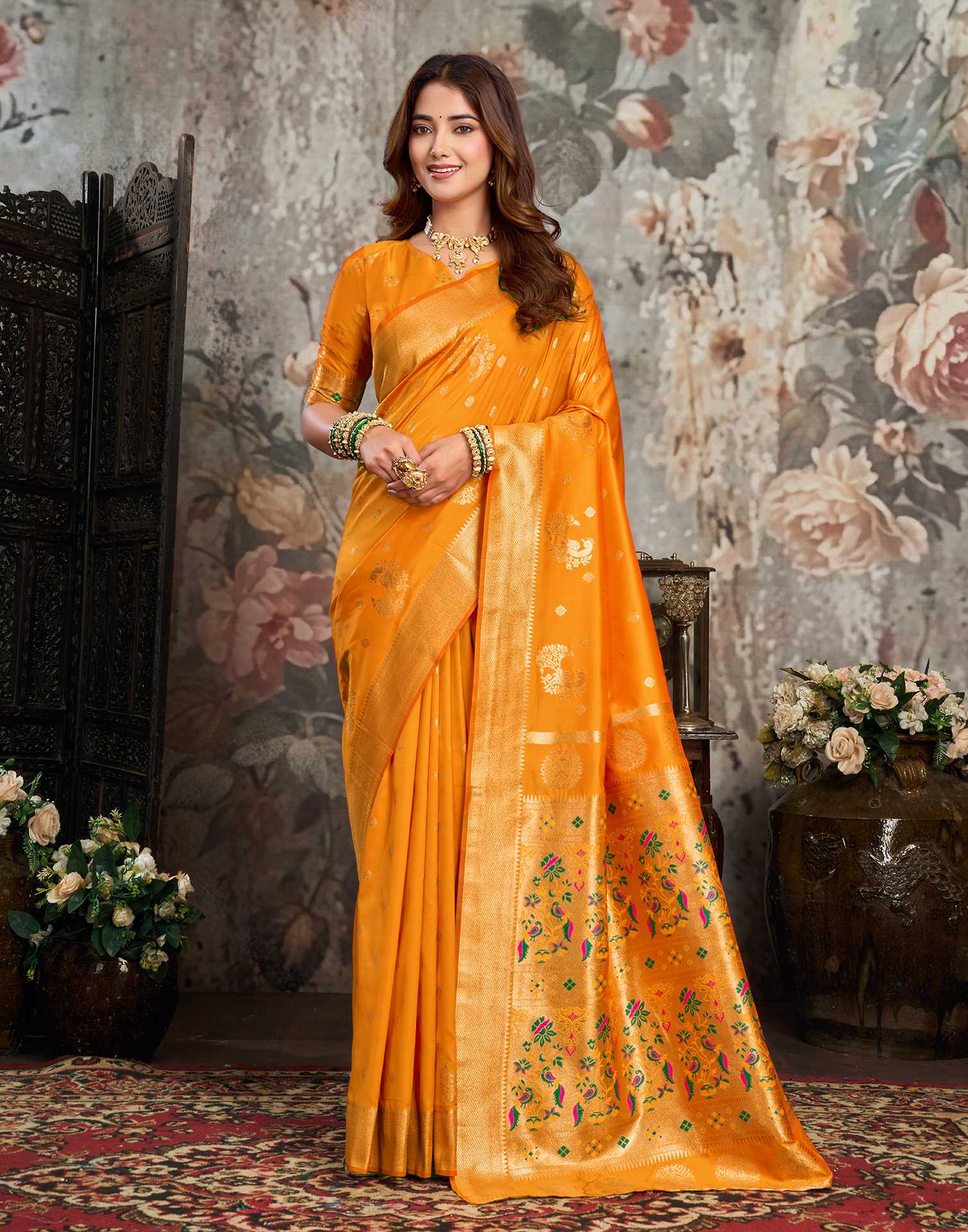 Turmeric Yellow Silk Woven Banarasi Saree