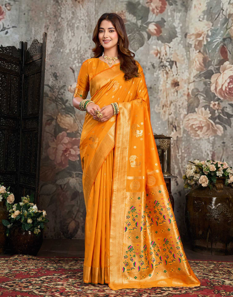 Turmeric Yellow Silk Woven Banarasi Saree
