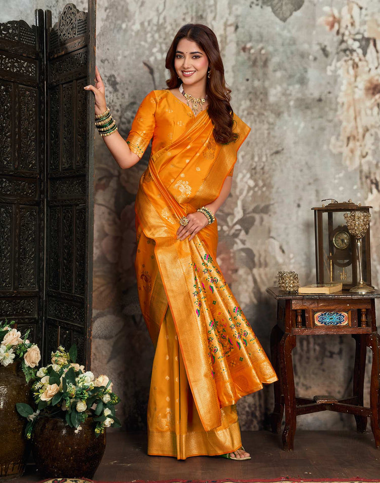Turmeric Yellow Silk Woven Banarasi Saree