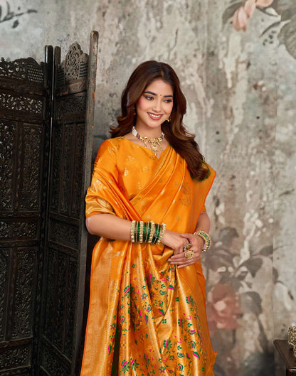 Turmeric Yellow Silk Woven Banarasi Saree
