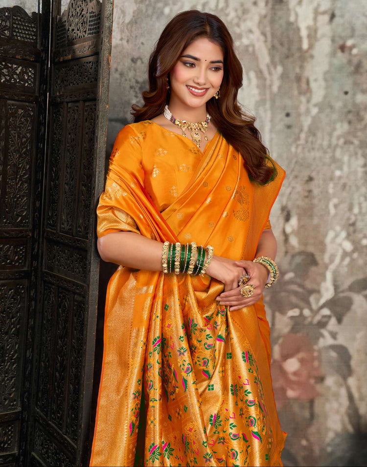 Turmeric Yellow Silk Woven Banarasi Saree