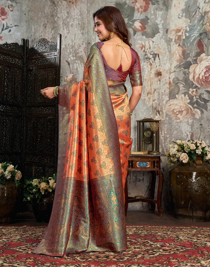 Orange Silk Woven Banarasi Saree