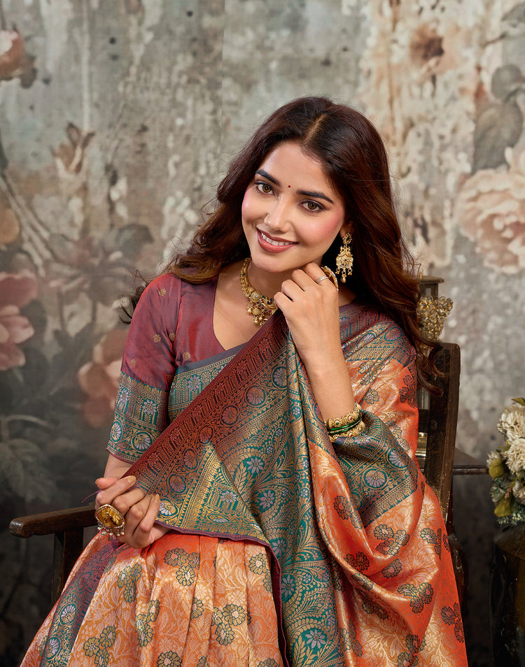 Orange Silk Woven Banarasi Saree