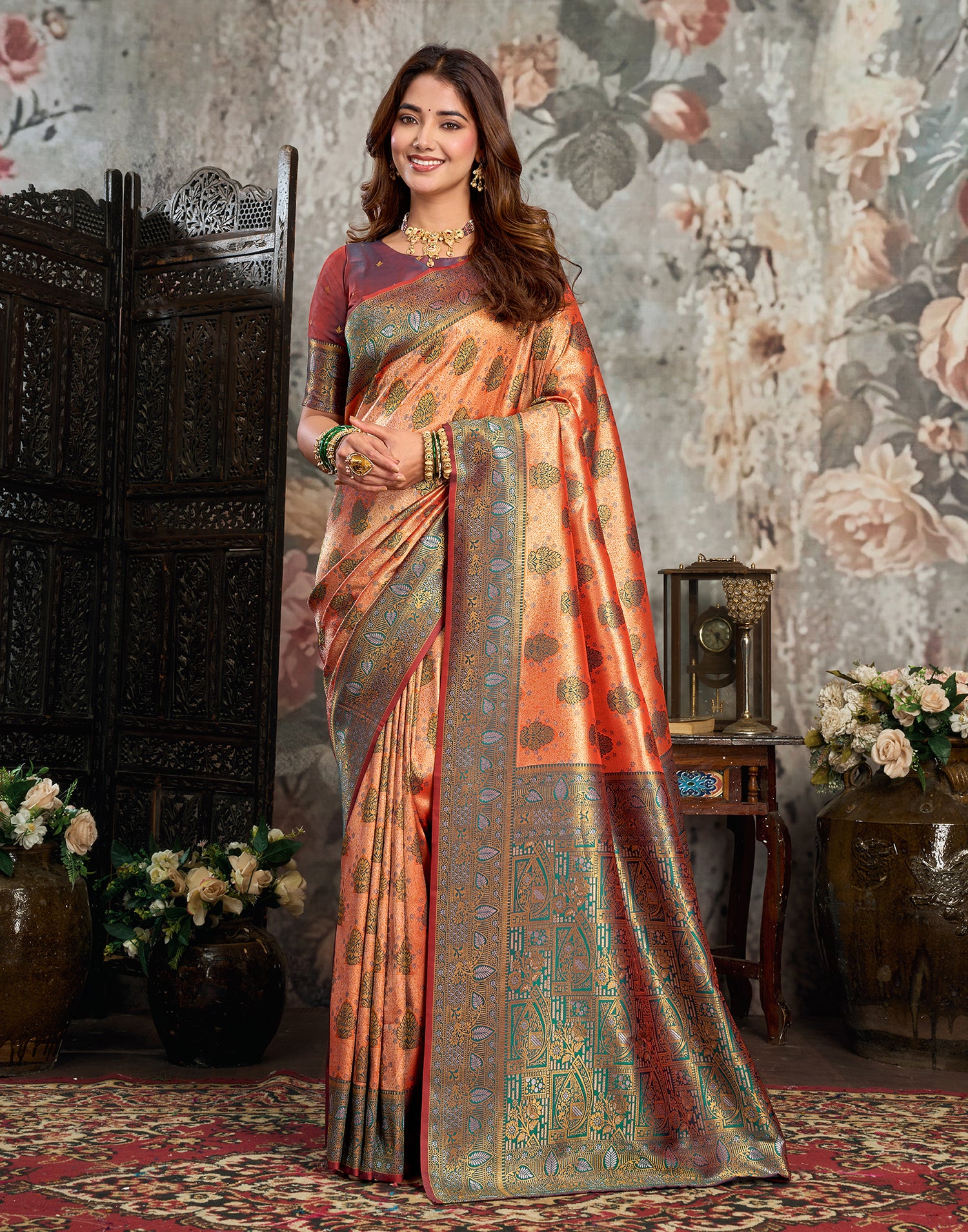 Orange Silk Woven Banarasi Saree