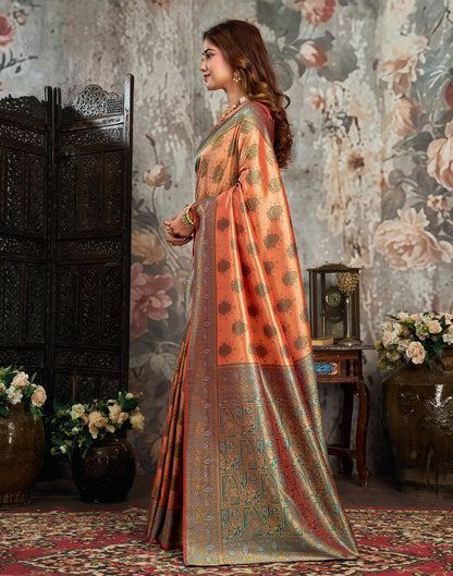 Orange Silk Woven Banarasi Saree