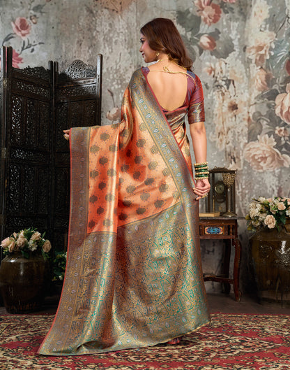 Orange Silk Woven Banarasi Saree