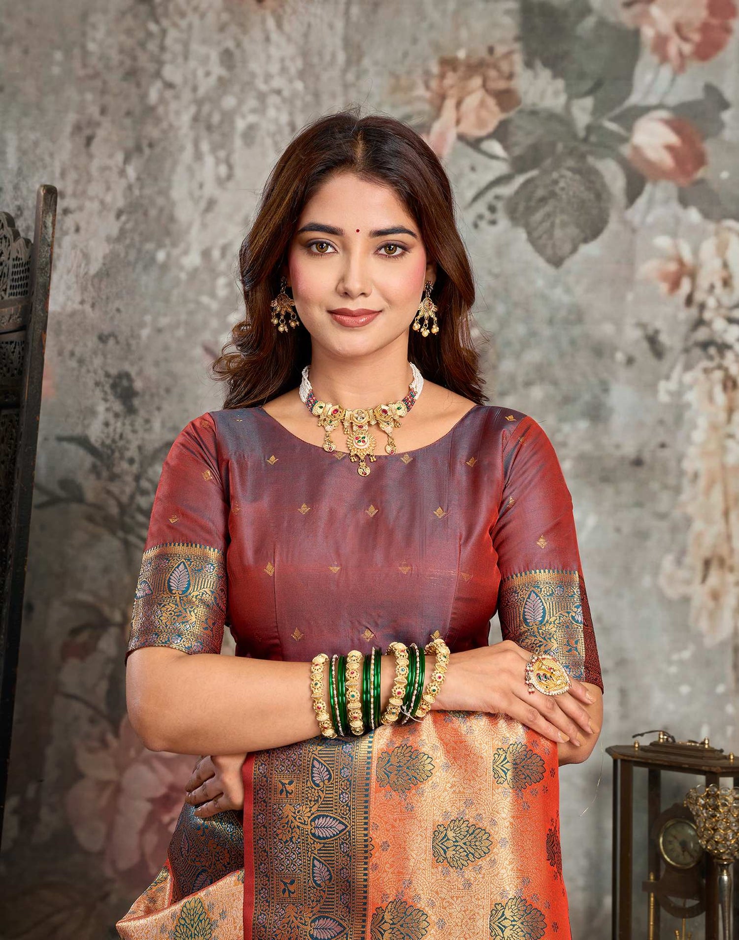 Orange Silk Woven Banarasi Saree