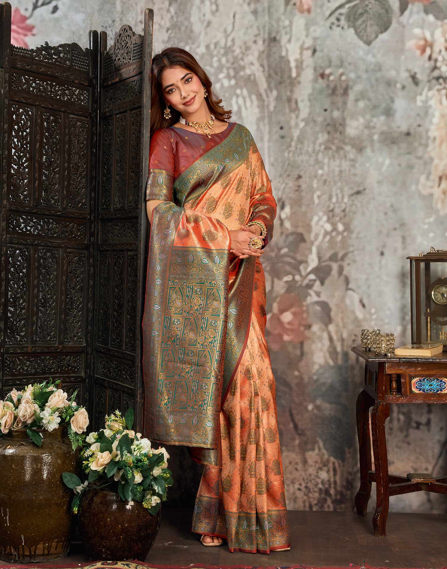 Orange Silk Woven Banarasi Saree
