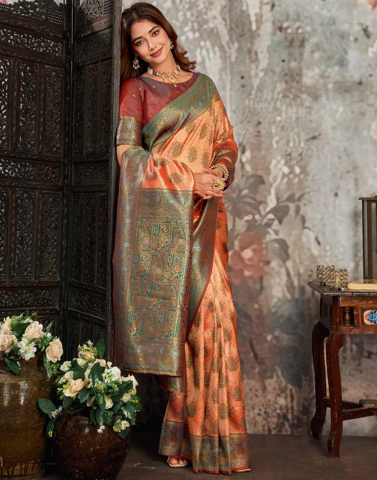 Orange Silk Woven Banarasi Saree