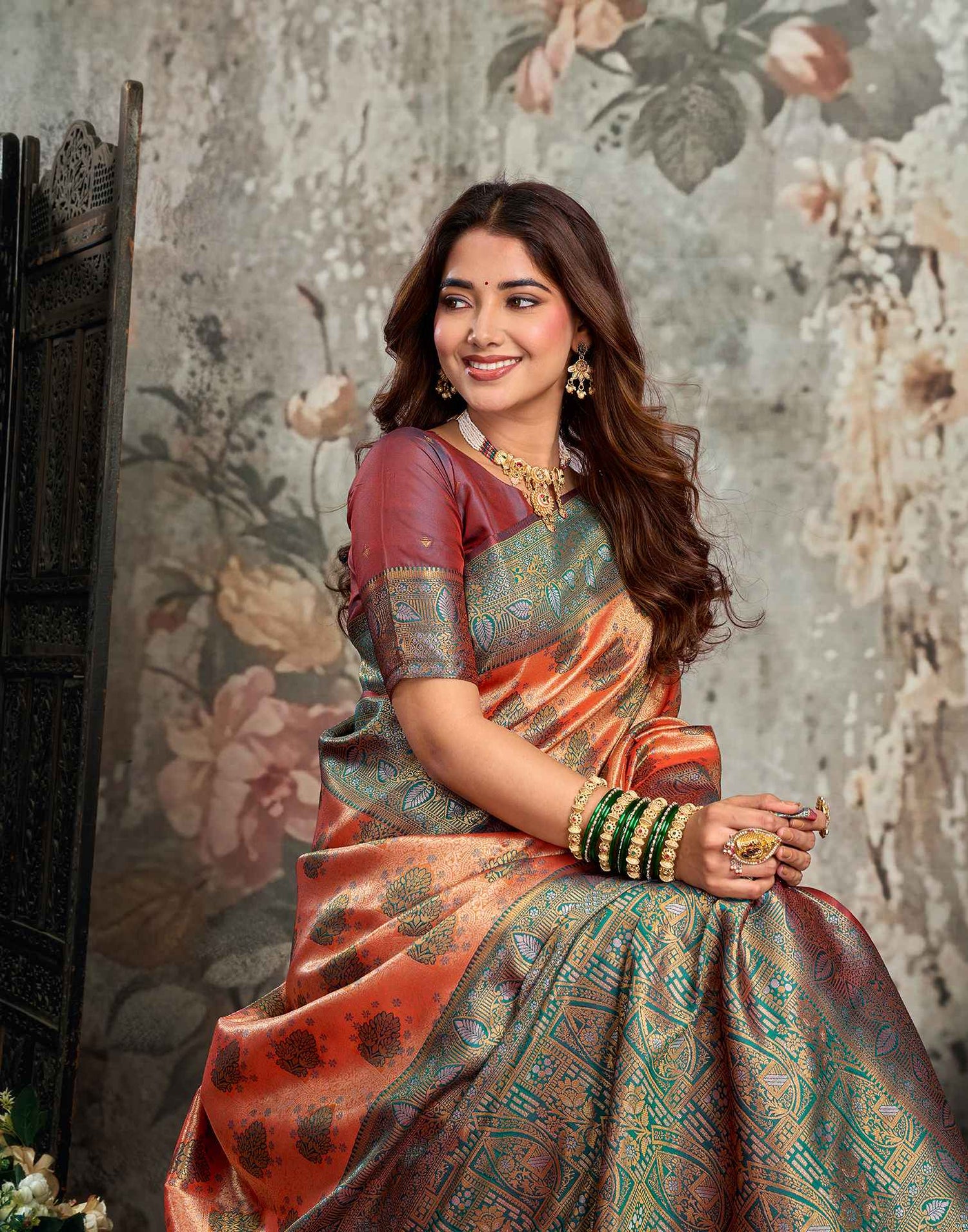 Orange Silk Woven Banarasi Saree