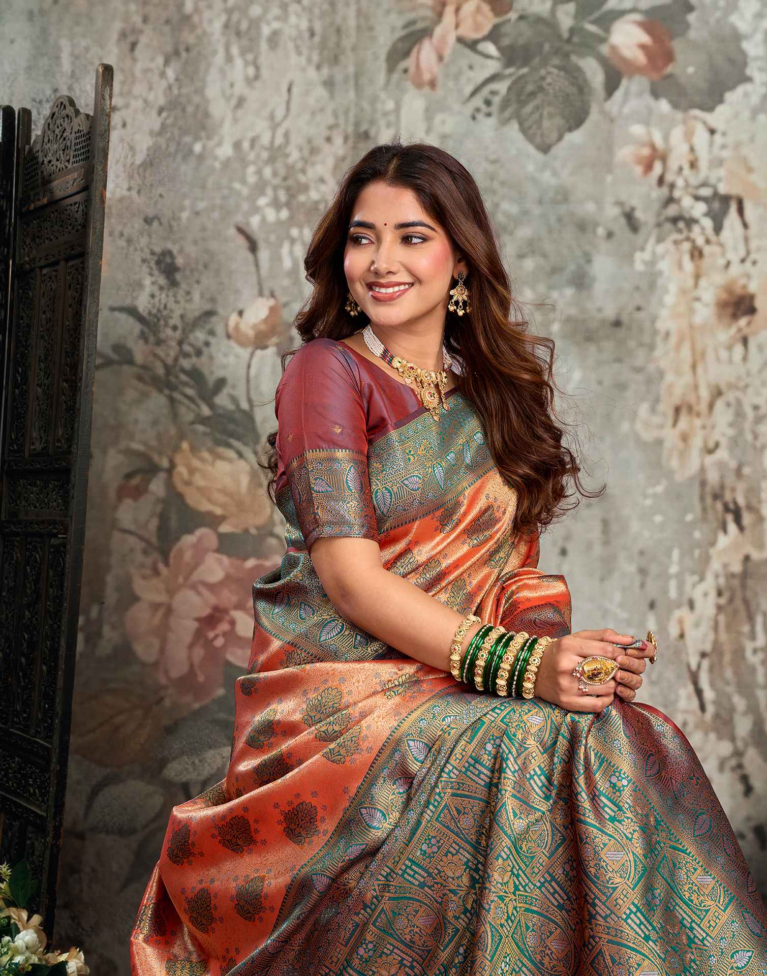 Orange Silk Woven Banarasi Saree