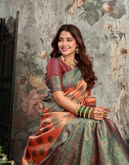 Orange Silk Woven Banarasi Saree