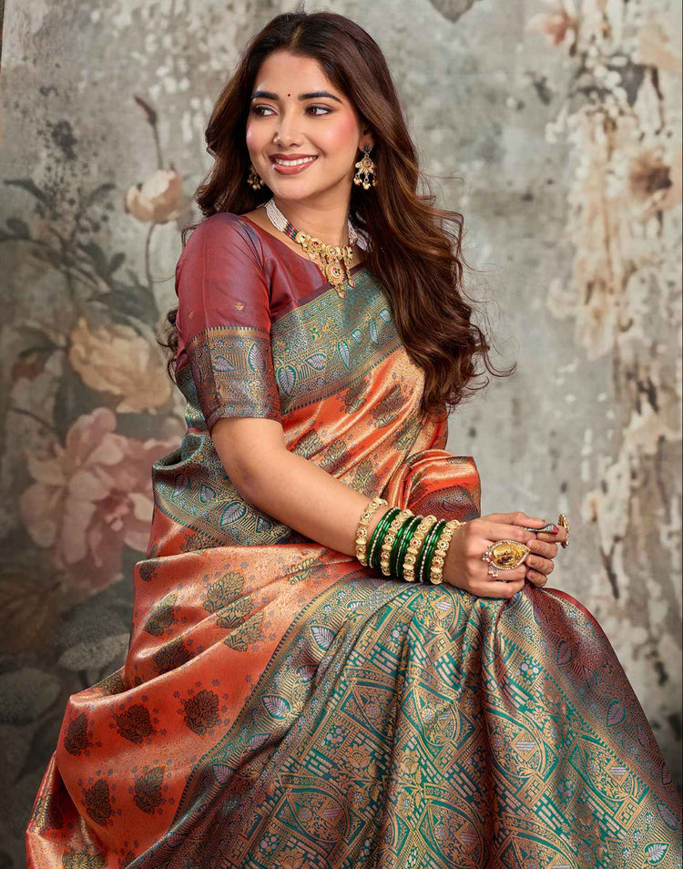 Orange Silk Woven Banarasi Saree