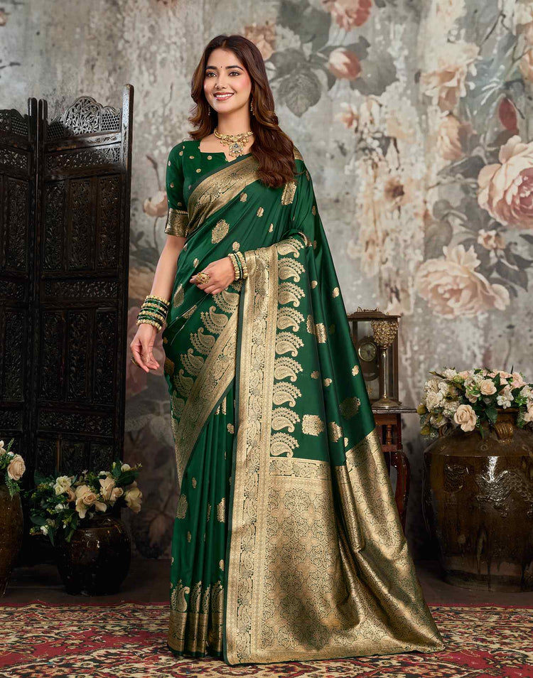 Dark Green Silk Woven Banarasi Saree
