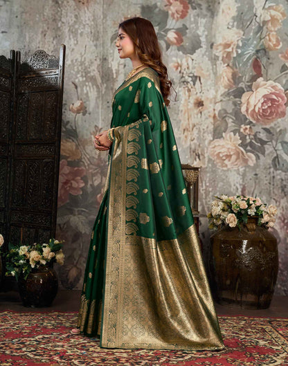 Dark Green Silk Woven Banarasi Saree