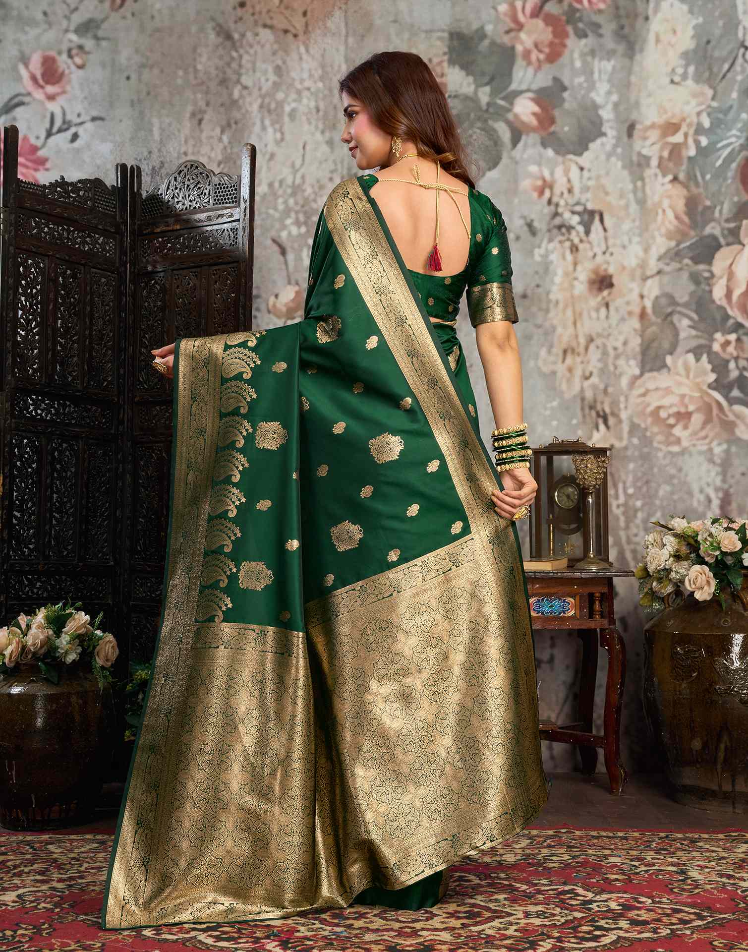 Dark Green Silk Woven Banarasi Saree