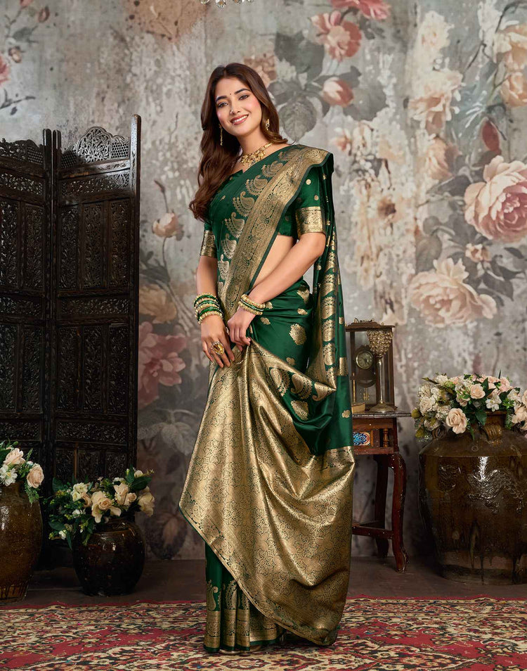 Dark Green Silk Woven Banarasi Saree