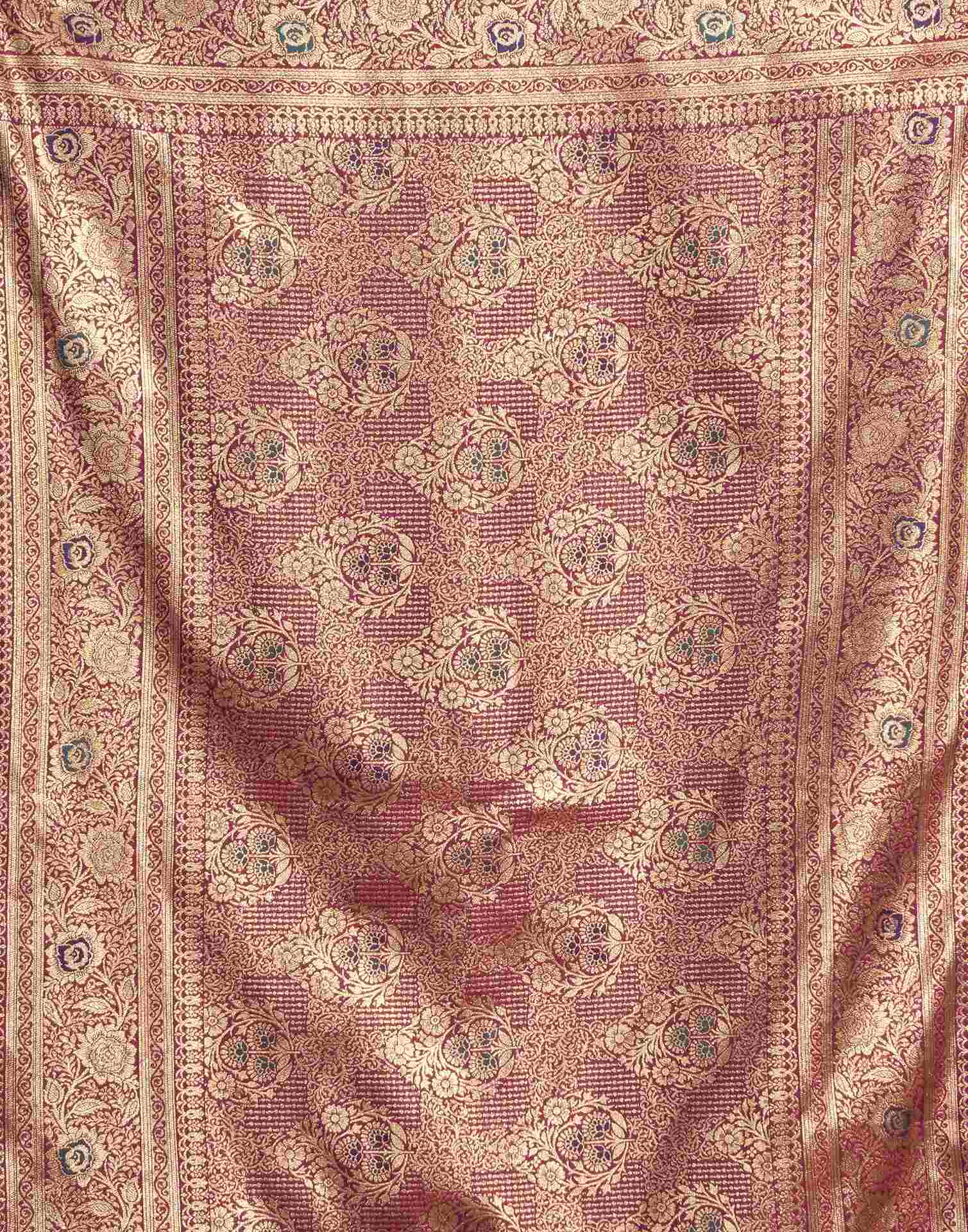 Wine Silk Woven Banarasi Saree