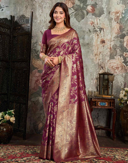 Wine Silk Woven Banarasi Saree