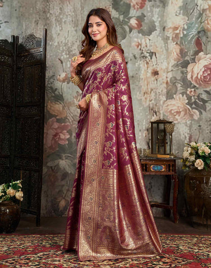 Wine Silk Woven Banarasi Saree