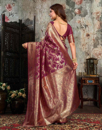 Wine Silk Woven Banarasi Saree