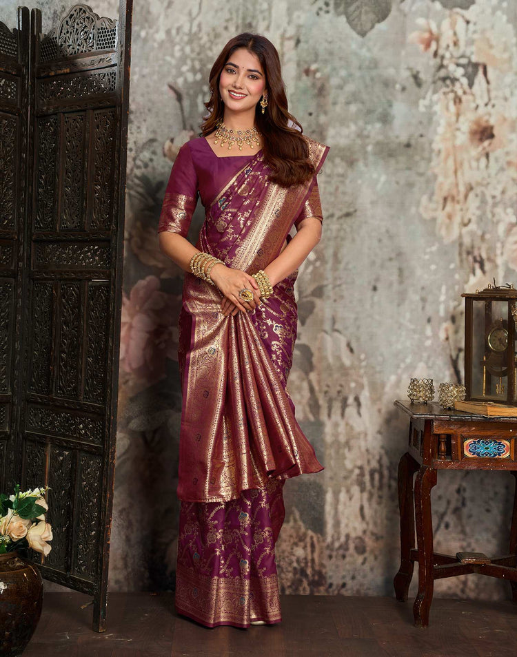 Wine Silk Woven Banarasi Saree