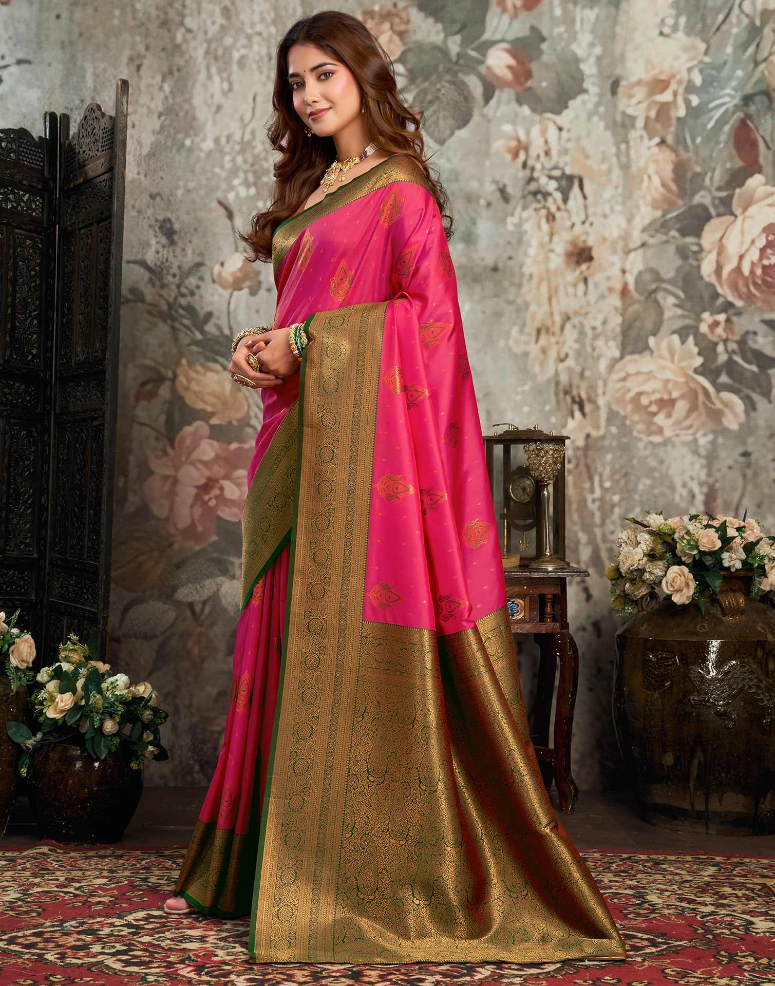 Pink Silk Woven Kanjivaram Saree