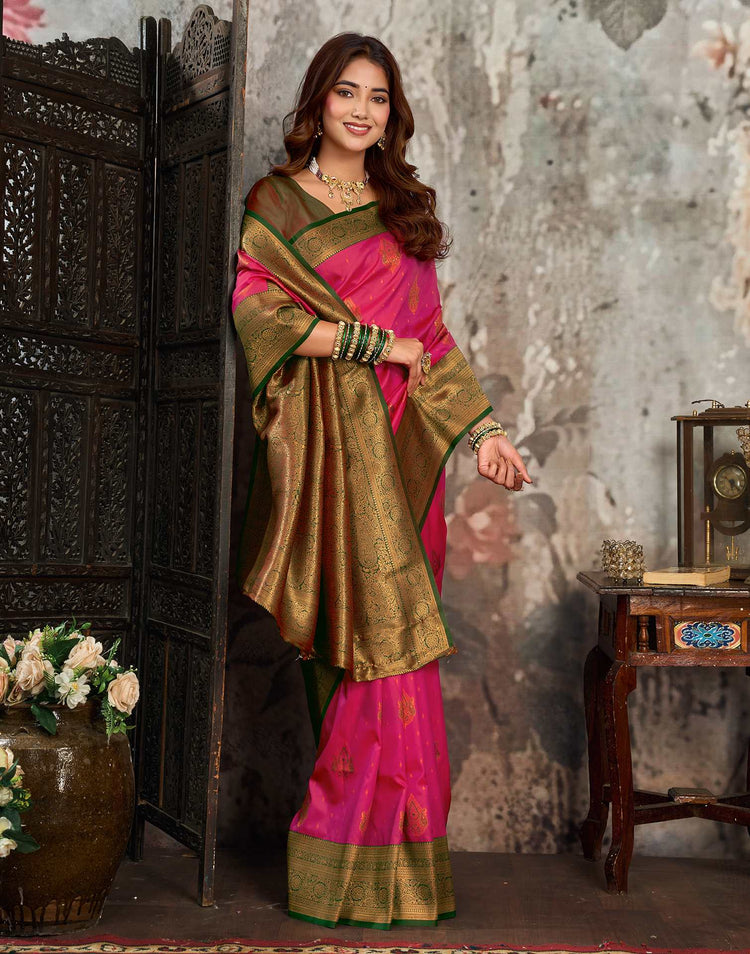 Pink Silk Woven Kanjivaram Saree