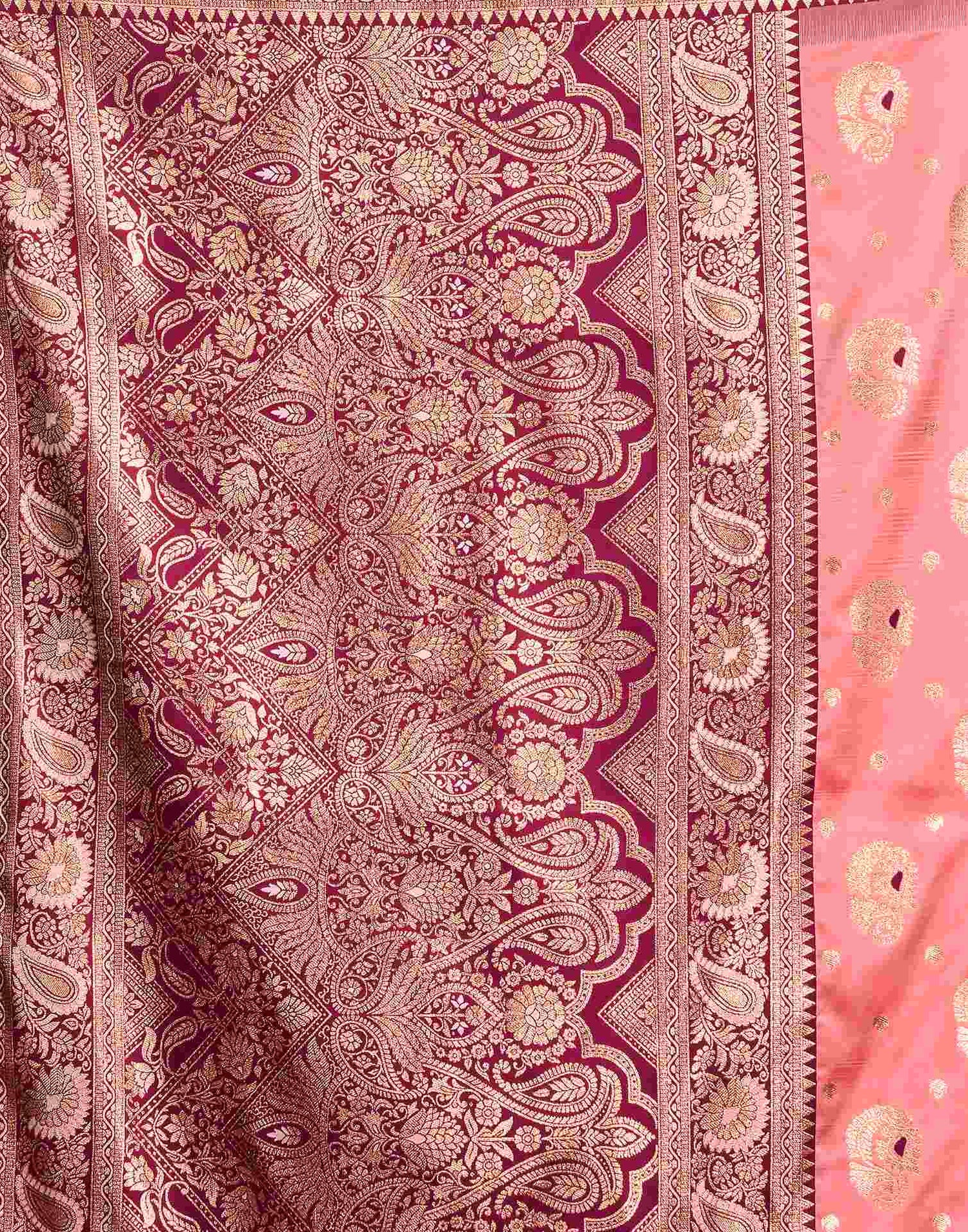 Peach Silk Woven Banarasi Saree