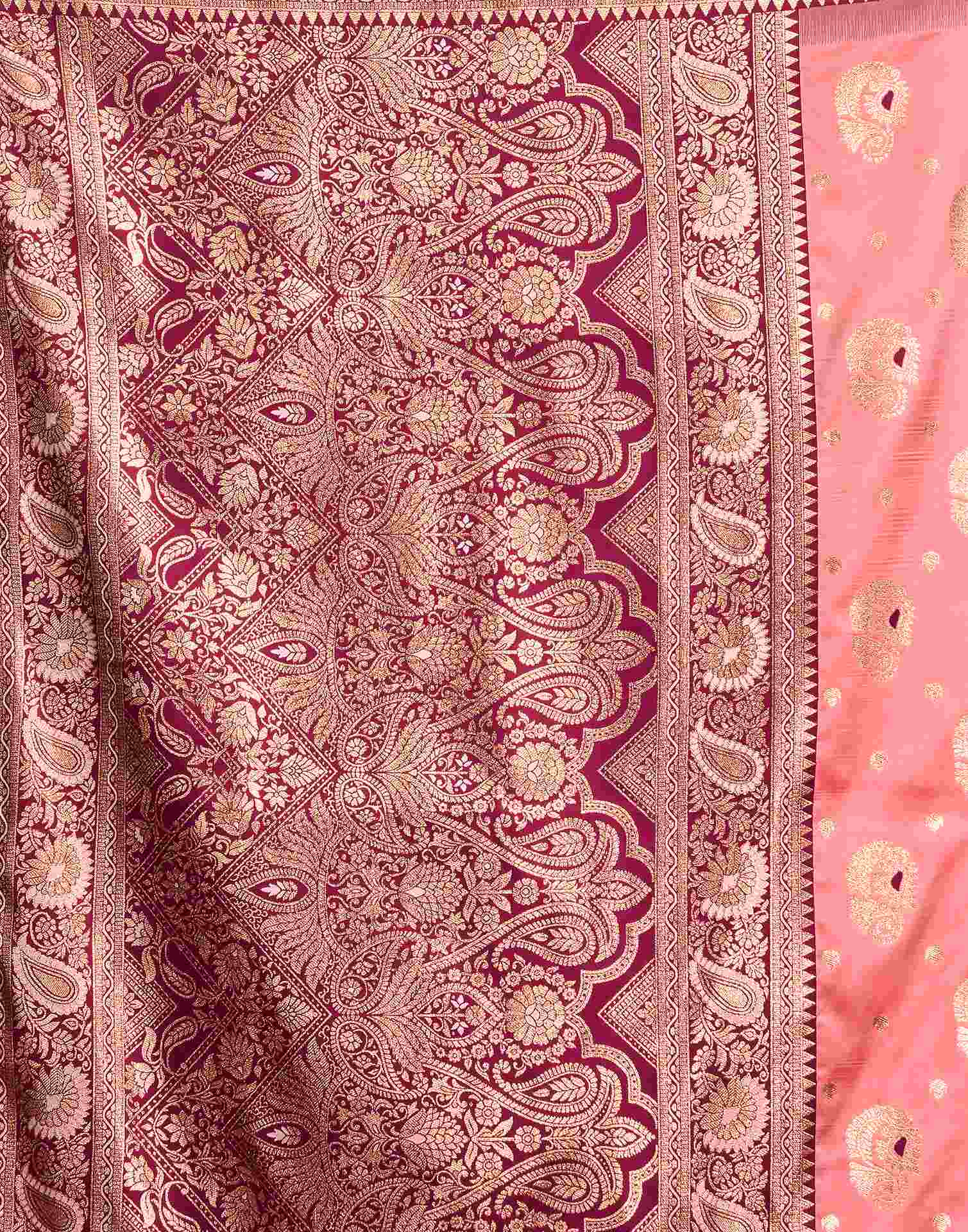 Peach Silk Woven Banarasi Saree