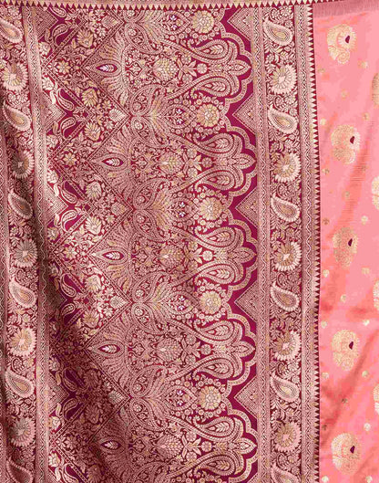 Peach Silk Woven Banarasi Saree