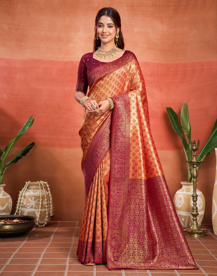 Orange Silk Woven Banarasi Saree