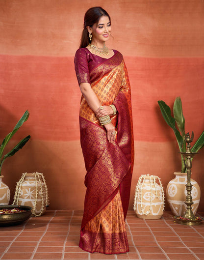 Orange Silk Woven Banarasi Saree