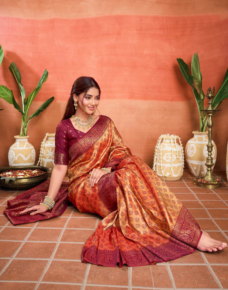 Orange Silk Woven Banarasi Saree