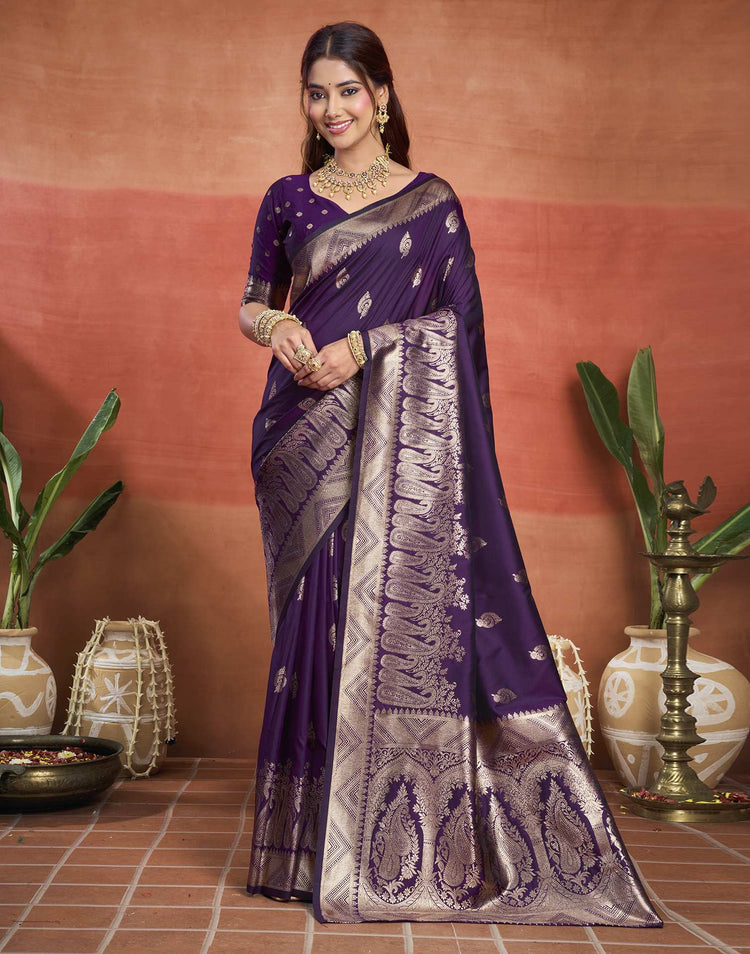 Purple Silk Woven Banarasi Saree