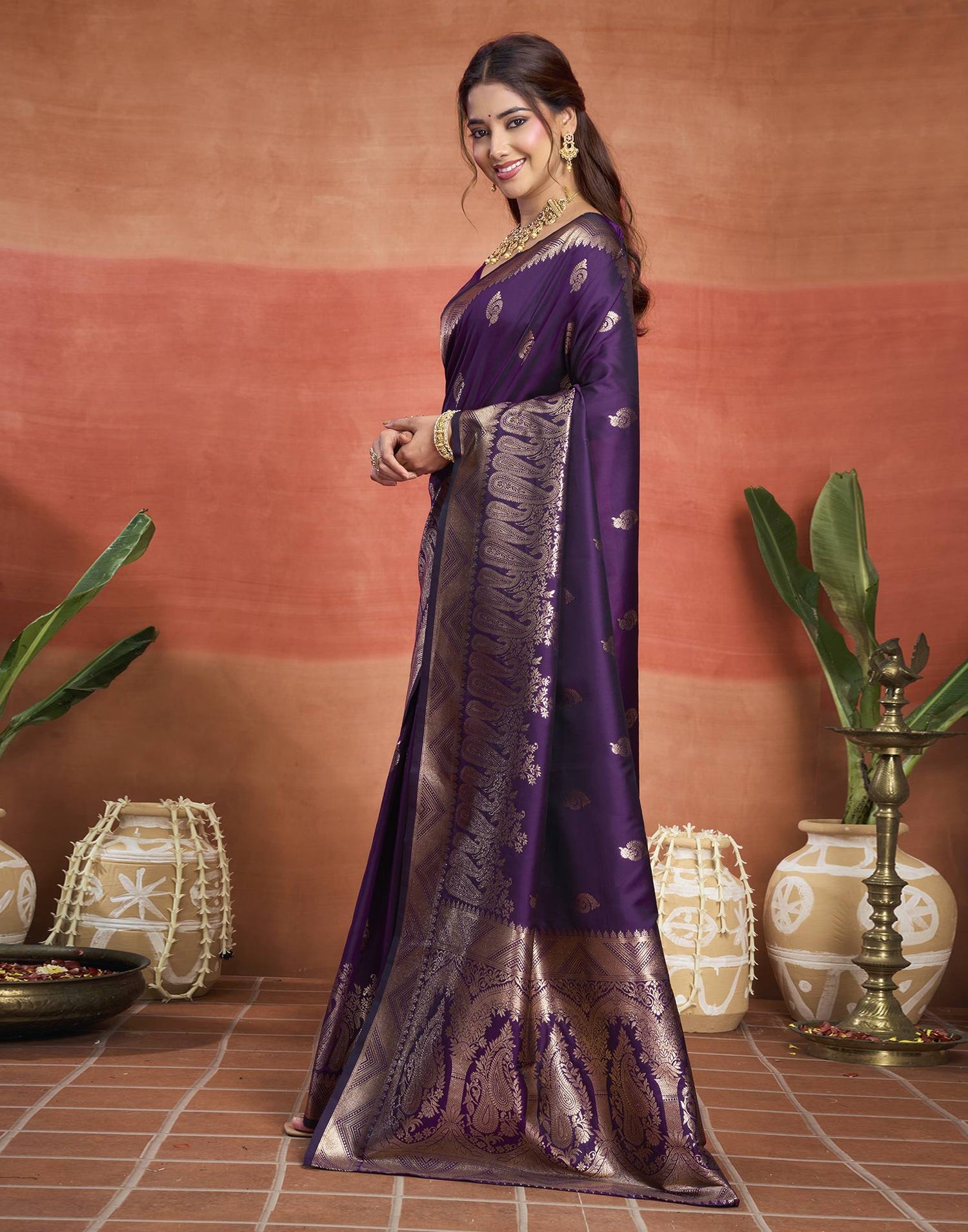 Purple Silk Woven Banarasi Saree