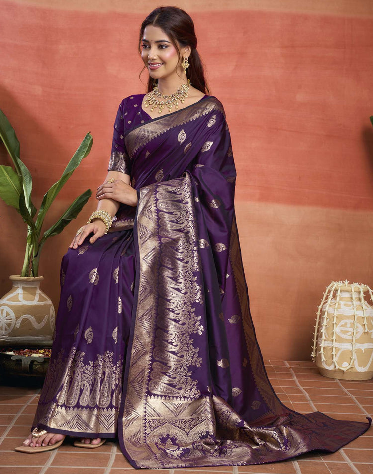 Purple Silk Woven Banarasi Saree
