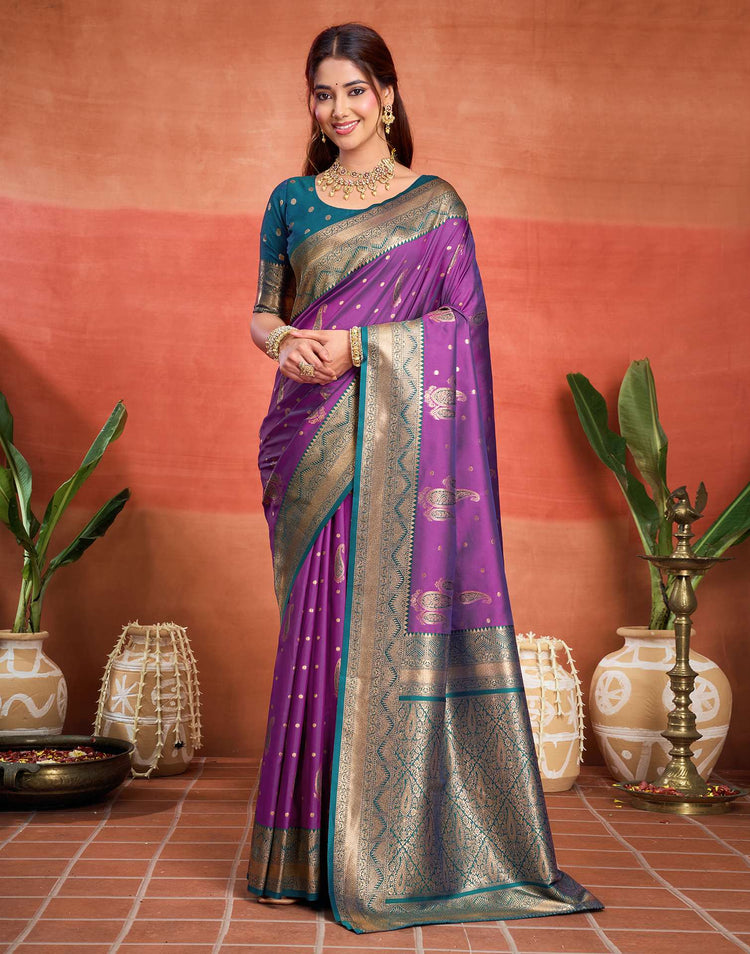 Purple Silk Woven Banarasi Saree