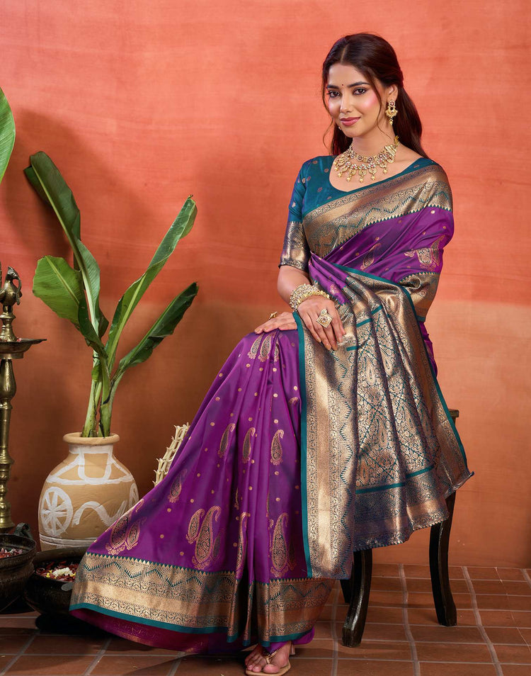 Purple Silk Woven Banarasi Saree
