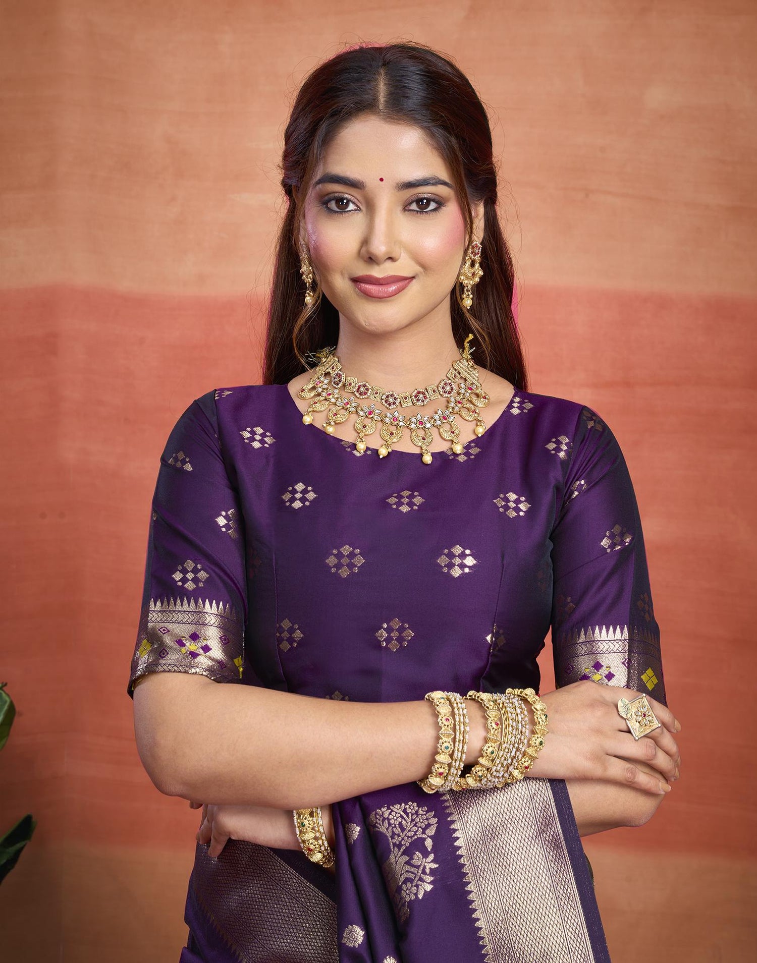 Purple Silk Woven Banarasi Saree