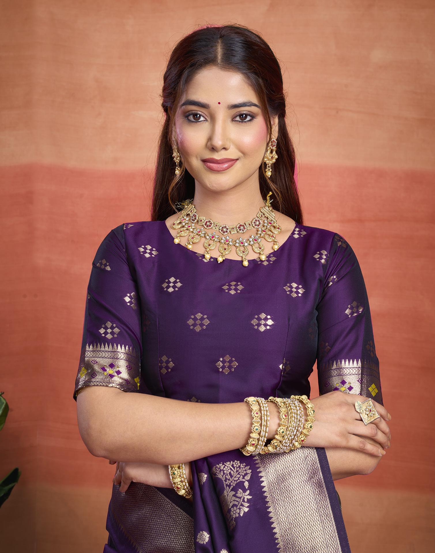 Purple Silk Woven Banarasi Saree